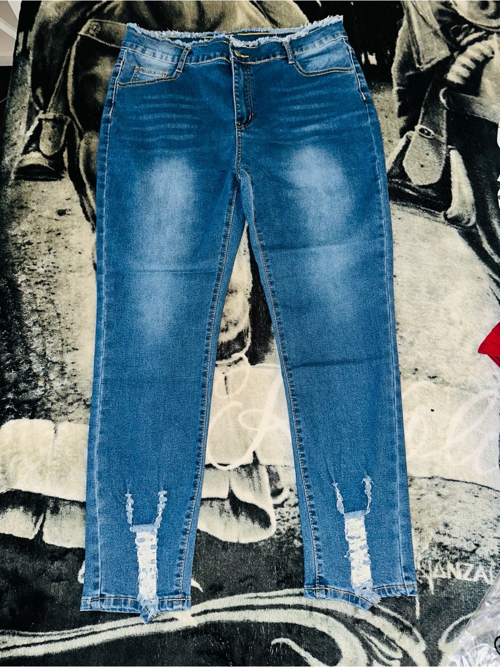 Blue High-Rise Distressed Skinny Jeans